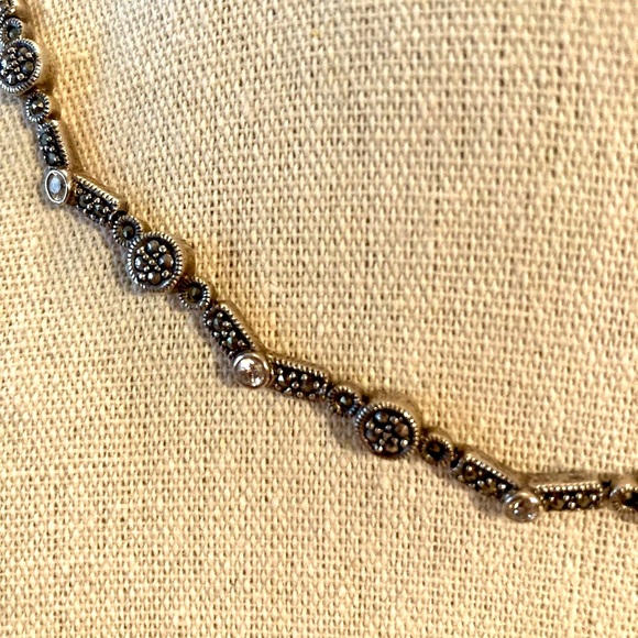 Vintage Sterling Silver Marcasite clear Crystal Choker. 29 grams. - Picture 1 of 12
